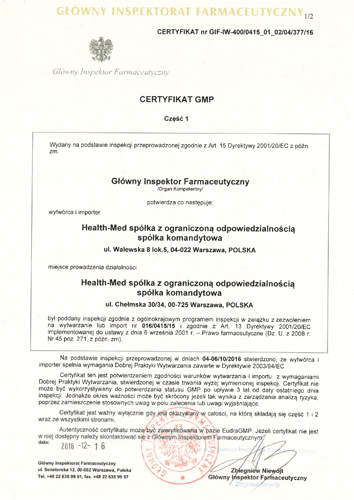 Certyfikat GMP IMP